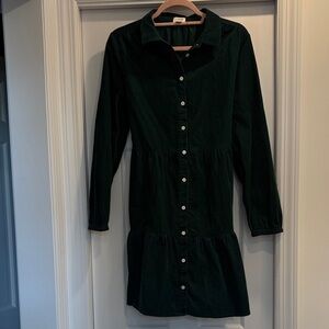 Corduroy dark Green Button-Up Dress